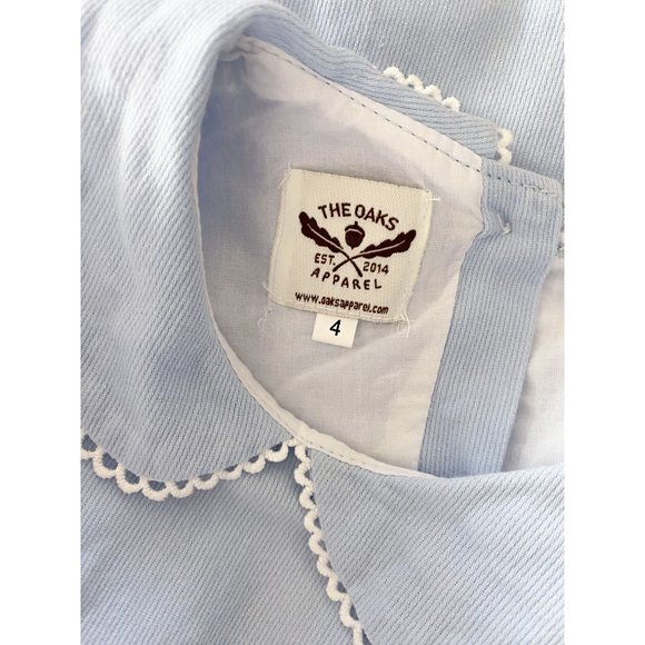 The Oaks Apparel Light Blue Corduroy Short Sleeve Apple Back To School Dress 4 - Picture 3 of 3